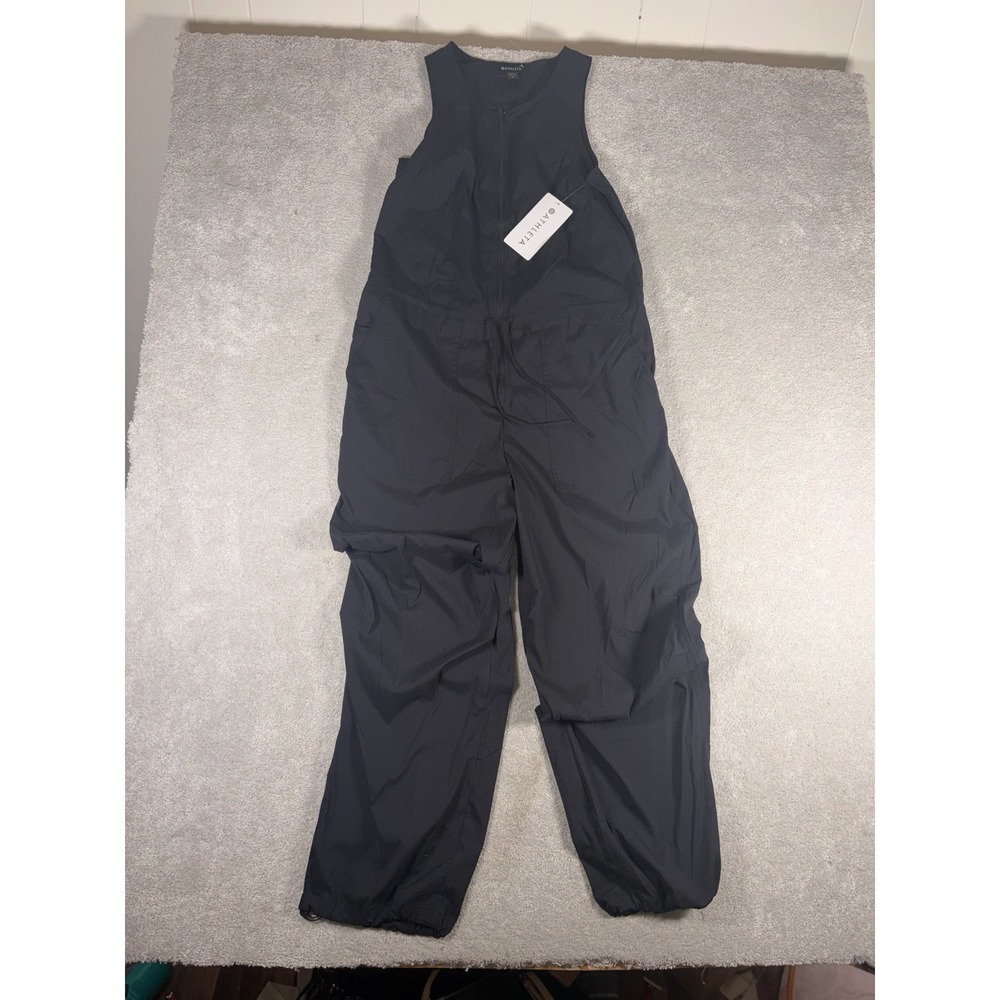 Athleta Flex Jumpsuit Black Medium NWT Sleeveless Zip Front UPF 40 Travel